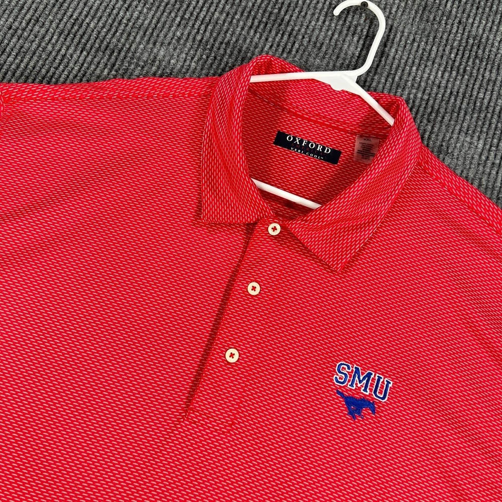 SMU Mustangs Polo Shirt Mens 2XL XXL Red Geometric Short Sleeve Performance